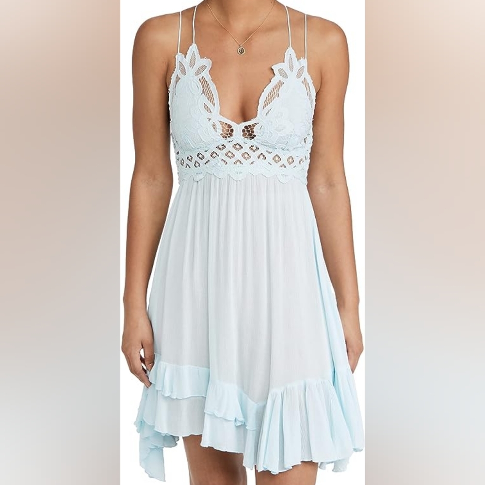 Free People Movement Adella Slip Dress Light Blue MEDIUM